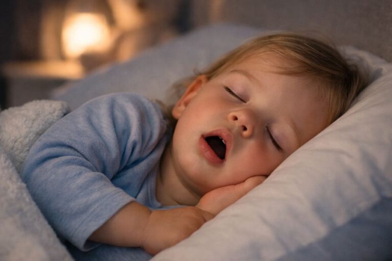 dítě spí s otevřenou pusou, neklidný spánek dítěte